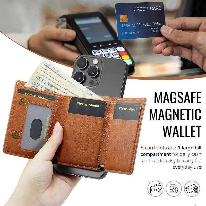 RFID Shielded Magnetic Case Faux Leather for Secure ID & Credit Card Storage, Men'S Gift, Phone Wallet C260304