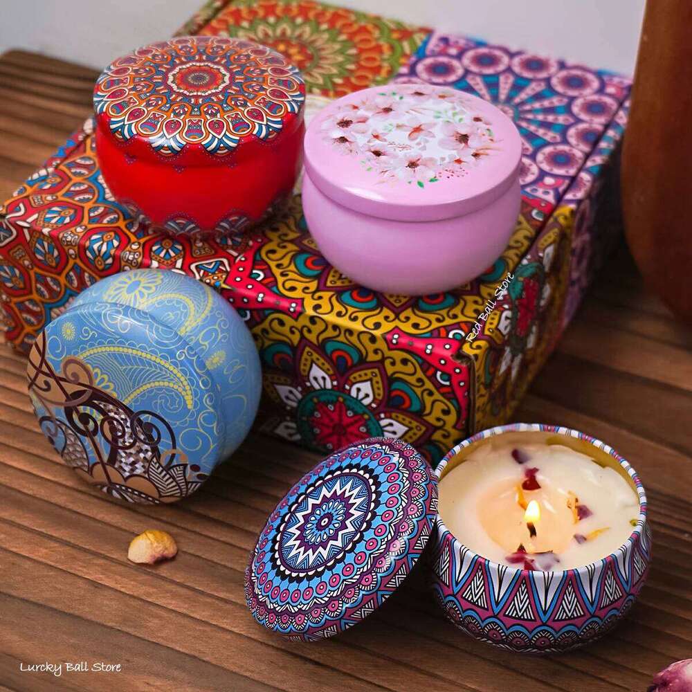 4Pcs/Box Scented Long Lasting Smokeless Fragrance Candle Jar Soy Candles Crystal Stone Dried Flower Couples Romantic Home Decor W260304