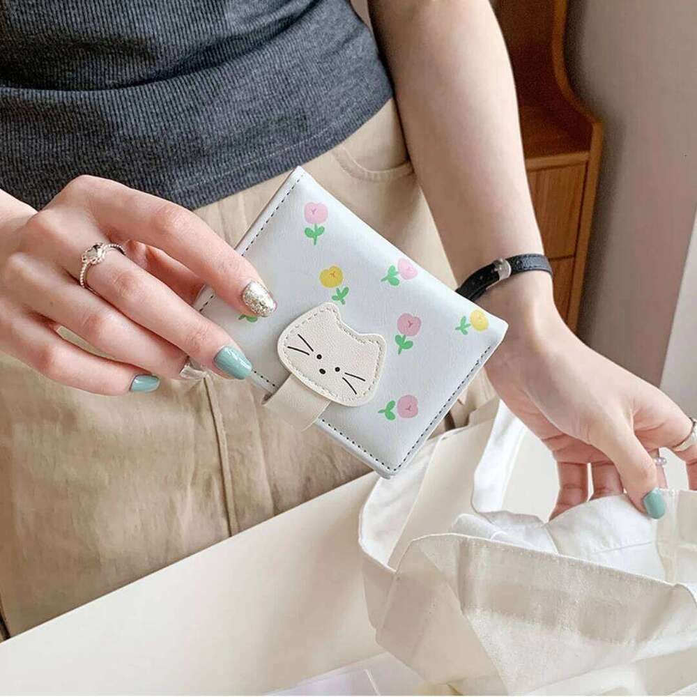 New Cute Cats Tulip Brief Three-fold Coin Women's Advanced Money Clip Purse Everyday go Shopping Use Gifts C260304