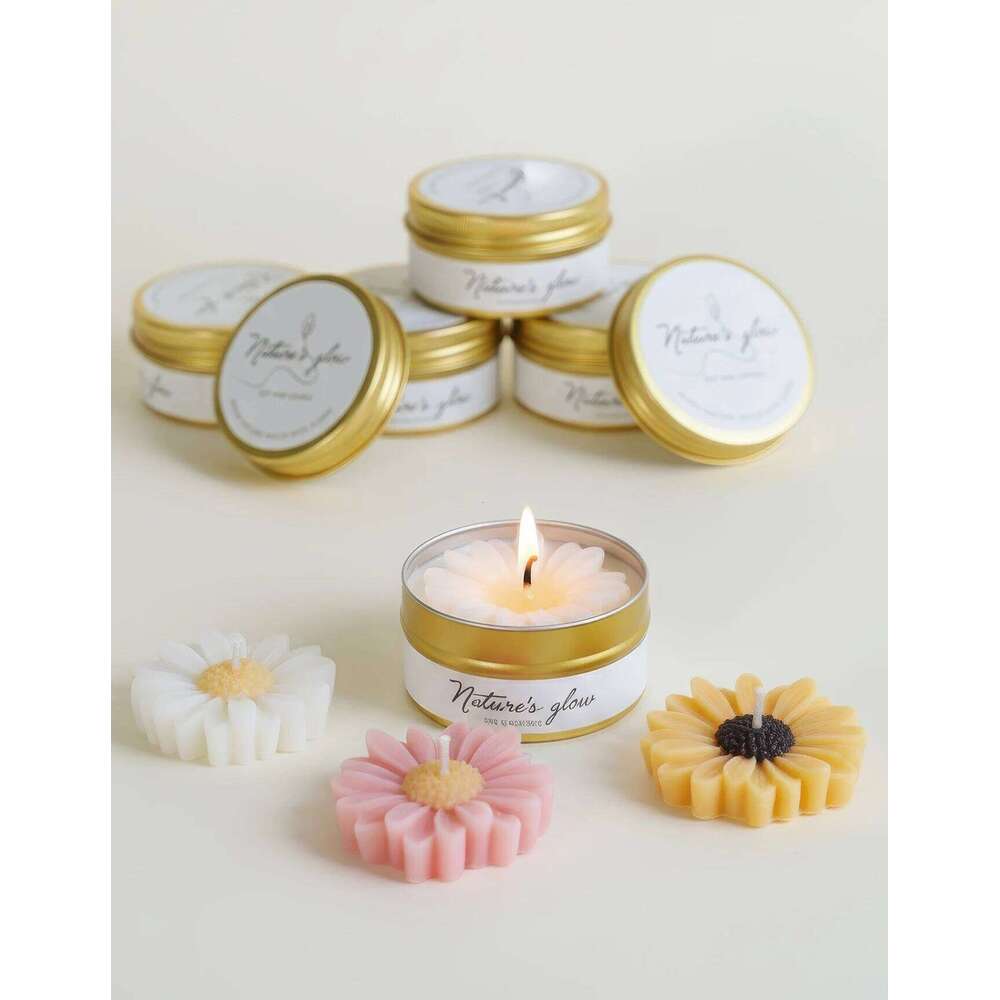 Chamomile Scented Tin, Handmade Soy Wax Flower Candle, Smokeless Aroma Candle Bedroom Decor, Romantic Gift for Women W260304