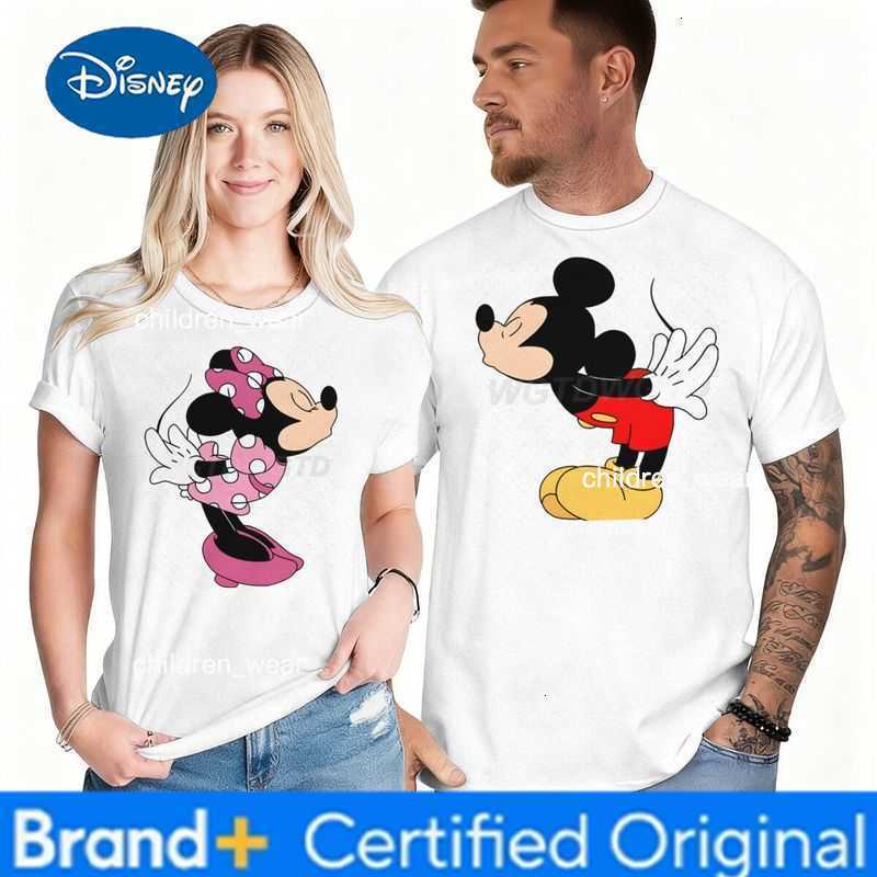 Disney Cute Cartoon Mickey Minnie Graphic T Shirts Men Women Matching Couples Soft Cotton Tee Valentines Day Kiss Love Couple T-shirt H260304