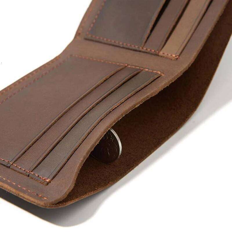 100% Full Cow Genuine Leather Wallet Simple Design Handmade Horizontal Small Bifold Purse for Men C260304