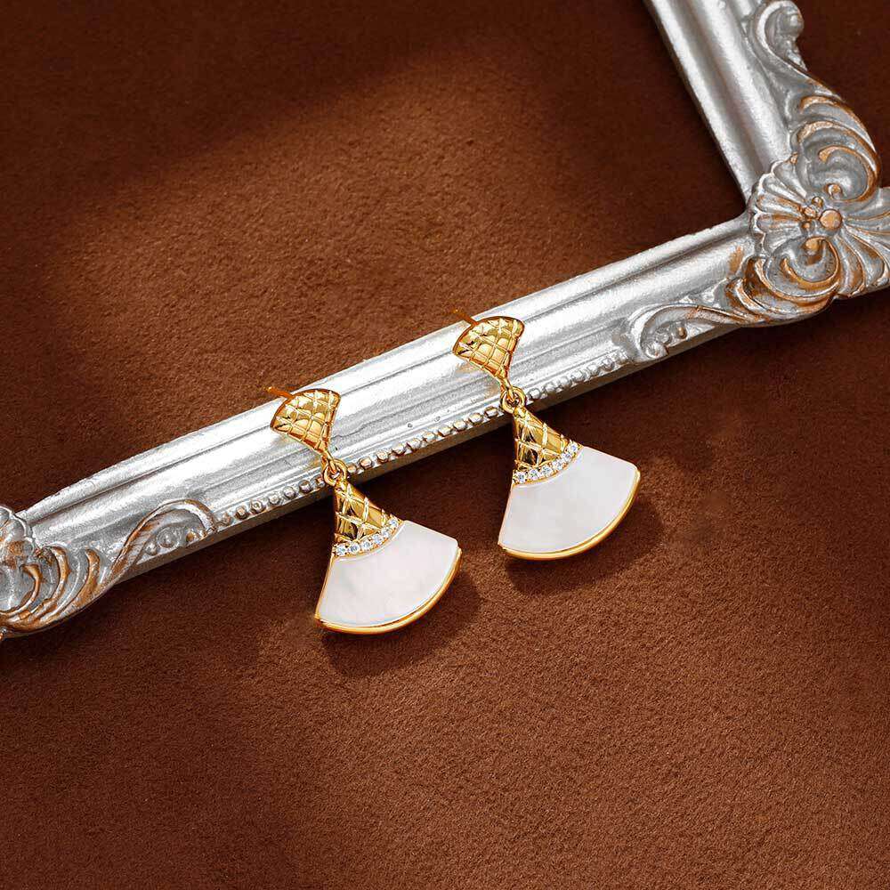 Fan-shaped Fashionable Light Luxury Zircon Mother-of-pearl Skirt Earrings Sweet And Elegant Earrings