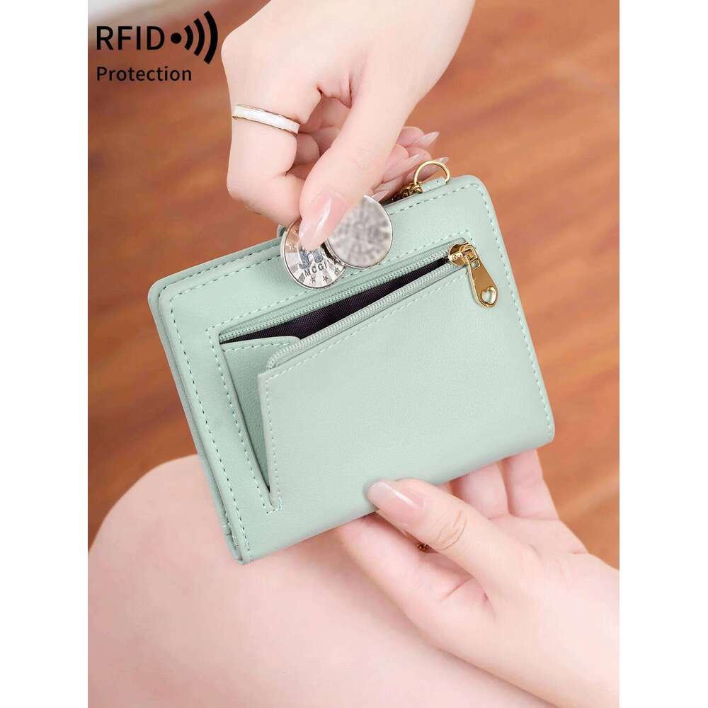 MIYIN Ultra-thin women's wallet RFIDshielded bi-fold credit card/ID card holder minimalist short zipper coin purse with keychain C260304