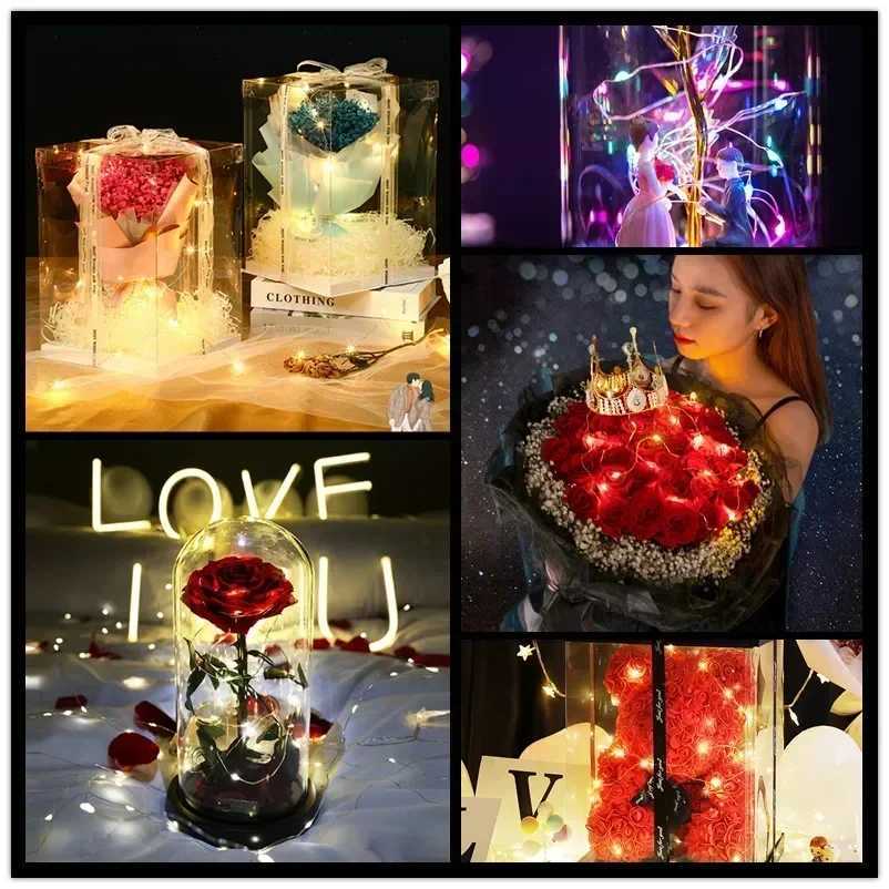 Valentines Day LED Light Battery Power Silver Wire Fairy Light String Ramadan Party Home Decoration Wedding Garland Lamp H260304