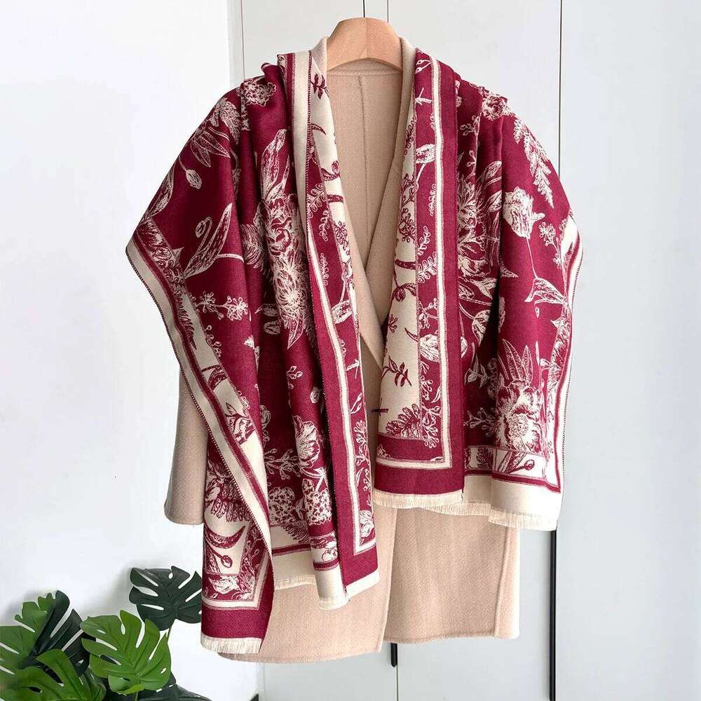 New Winter Autumn Warm Scarf Women Imitation Cashmere Cotton Cat Print Shawl For Ladies Shawls Pashmina Stoles Wraps Blanket XJ260304