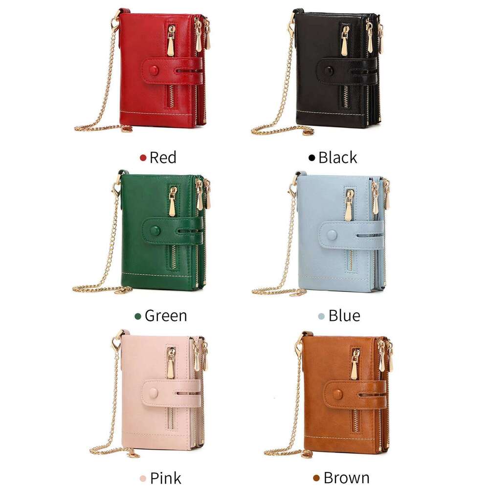 New Women's High Quality PU Leather Short Card Seat with Chain Large Capacity Three Layer Zero Wallet Retro Women'sWallet C260304