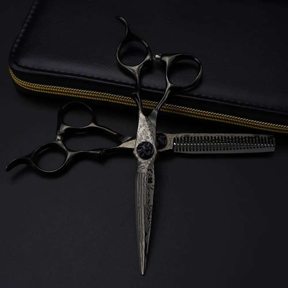 Professional 6 '' Black Damascus hair screw cutting barber tools haircut thinning shears hairdressing scissors H260303