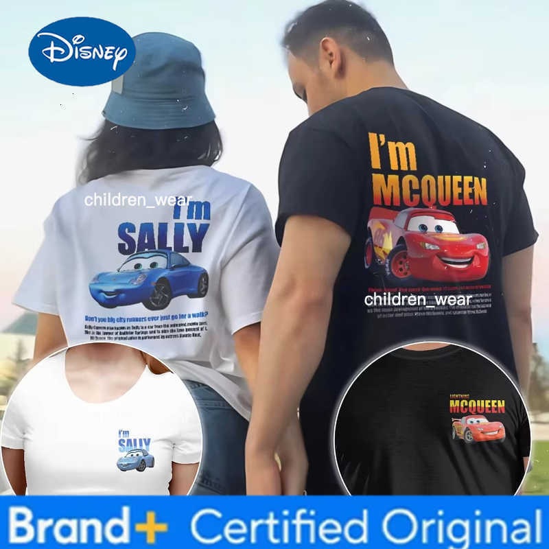 Disney Summer Lightning Mcqueen and Sally Cotton T Shirt for Couples Mcqueen Sally T-shirts Double-sided Print Tee for Men Women H260304