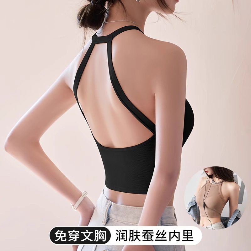 Sexy Backless Halter Neck Camisole For Women With Bra Designer Hoodie Pads Beautiful Designer Shirt Back Design Can Be Worn Polo Shirt As An Outer Piece Cropped Top