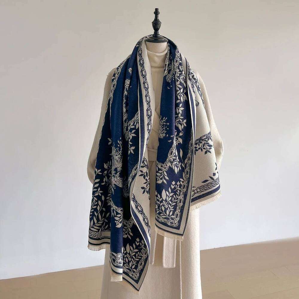 Women's Winter Faux Cashmere Scarf Thick Warm Patterned Cashew Flower Animal Print Travel Blanket Fashion Luxurious Accessory XJ260304