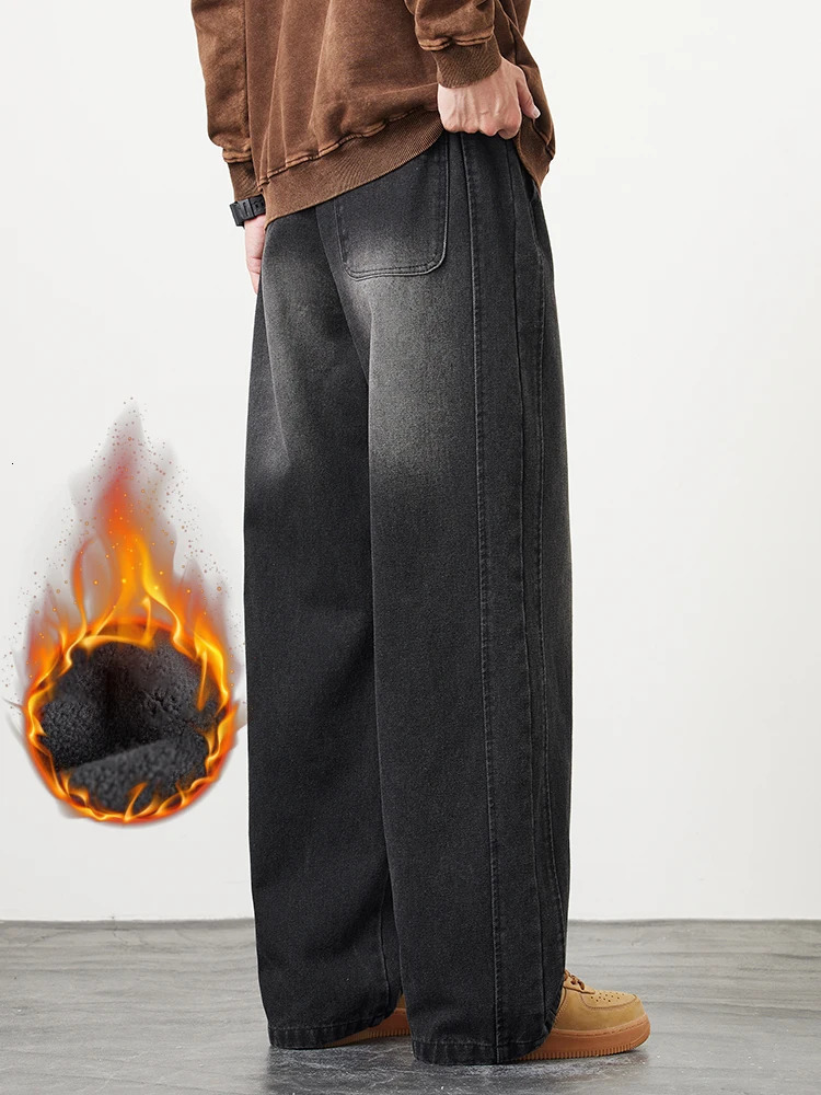 Mens Winter Warm Jeans FleeceLined Thick Insulated Denim Pants WideLeg Straight Thermal Baggy Asian Size L5XL 260228