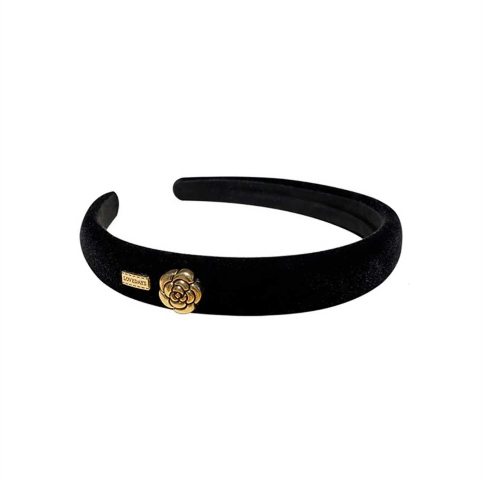 1PC Elegant Black Velvet Headband with Gold Rose Detail Trendy Hair Accessory for Women Perfect for Any Occasion H260304 - view 3