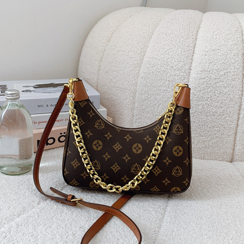 LUYIMAIDIER 2026 Summer New Fashion Designer Chain Retro Printed Crescent Bag Versatile Casual Single Shoulder Cross body Bag for Women