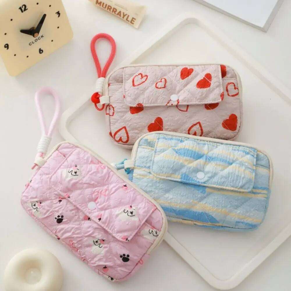 Cute Cartoon Printing Coin Purse Flip Large Capacity Headphone Bag with Lanyard Card Bags C260304