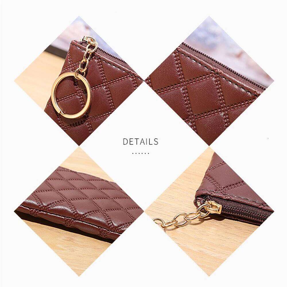 Black PU Mini Wallet Classic Diamond-checkered Zipper Key Bag Money Pocket Women Small Card Holder Coin Purse 6 Color C260304