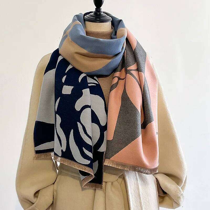 Latest Autumn Winter Luxury Camellia Design Scarf Imitation Cashmere Soft Warm Fringe Pashmina Shawl Bufanda Echarpe Poncho 2024 XJ260304