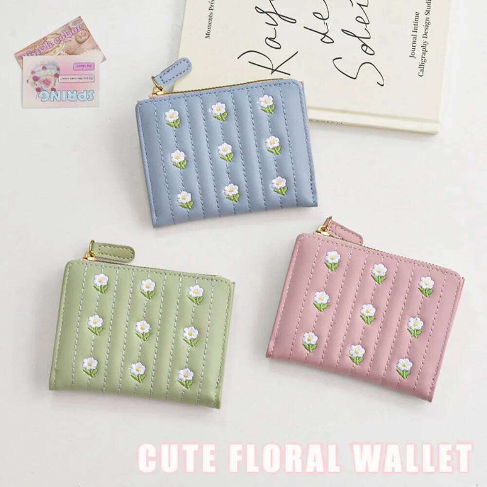 Fashion Mini Short Wallet Solid Color Zipper Money Bag Flower PU Leather Coin Purse Woman C260304