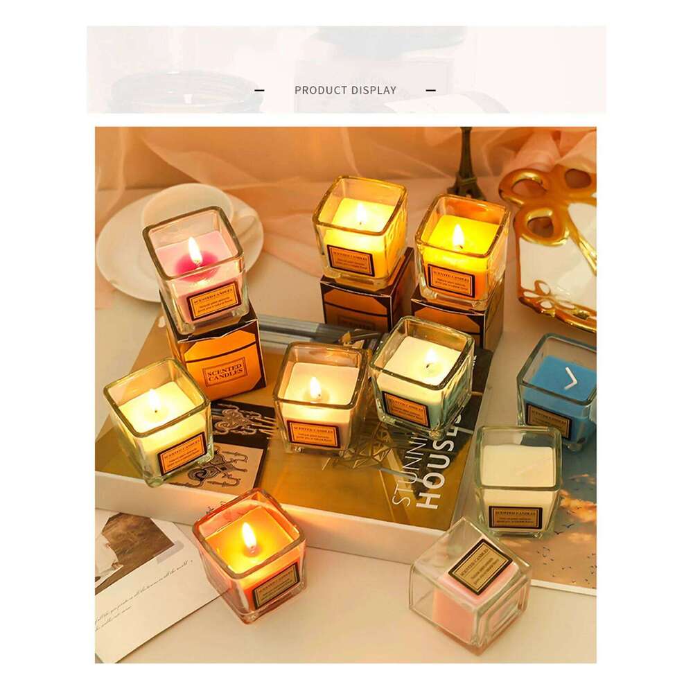 Square Creative Glass Candle, Smokeless Romantic Scented Gift Box, Candlelight Dinner Hotel Wedding W260304