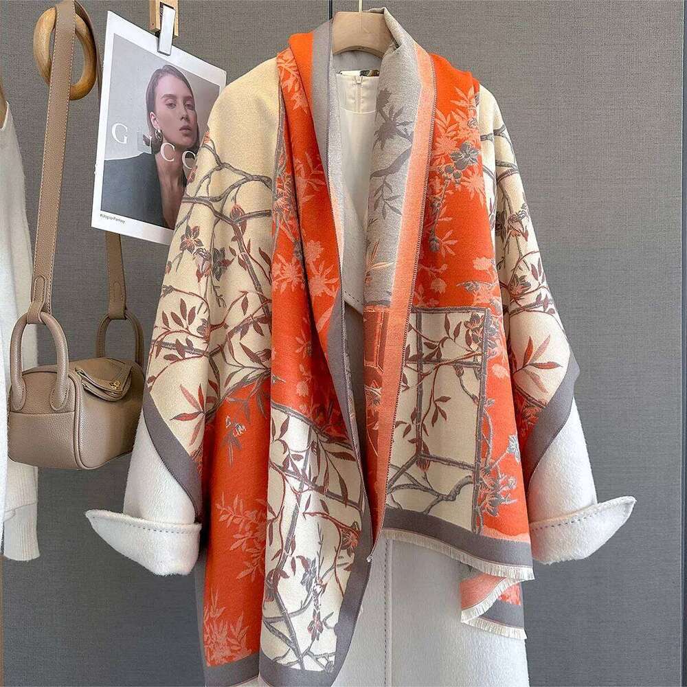 Winter Warm Scarf For Women Luxury Long Tassel Pashmina Shawl Faux Cashmere Warps Autumn Floral High Quality Blanket XJ260304