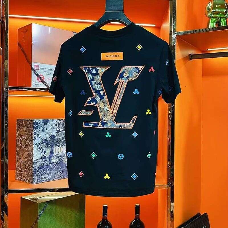 Light Luxury High-End Embroidery Short Men's Trendy Brand Cool Round Neck Regular Shoulder T-Shirt Summer Fashion Casual Half Sleeve Trend