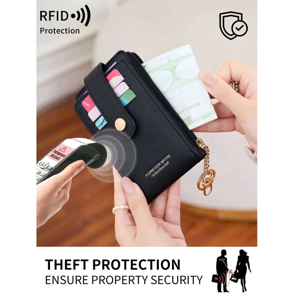 Stylish vertical folding card ultrathin womenswallet bifold multi-card holder zippered coin purse clutch bag with keyring C260304