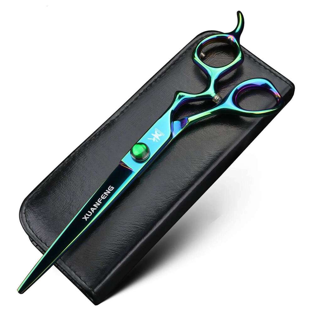 XUANFENG 6 inch Silver Curved Handle Hair Steel Barber Cutting and Thinning Scissors H260303