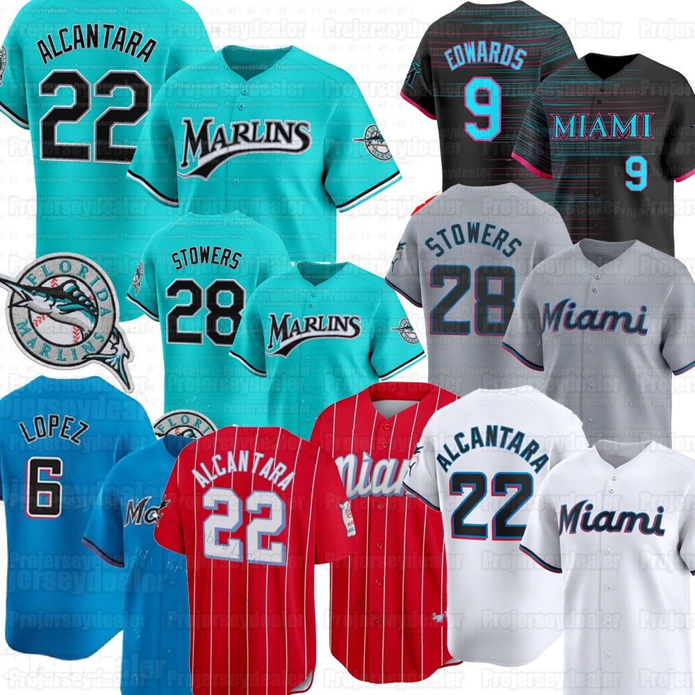 Marlins 2026 Teal Throwback Jersey Edwards Edward Kyle Stowers Otto Lopez Sandy Alcantara Max Meyer Miamis