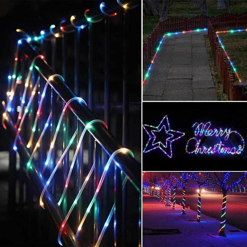 Solar String Lights Outdoor Waterproof LED Strip Rope Tube Lamp Christmas Fairy Garland String Lights for Garden Tree Yard Fence H260304