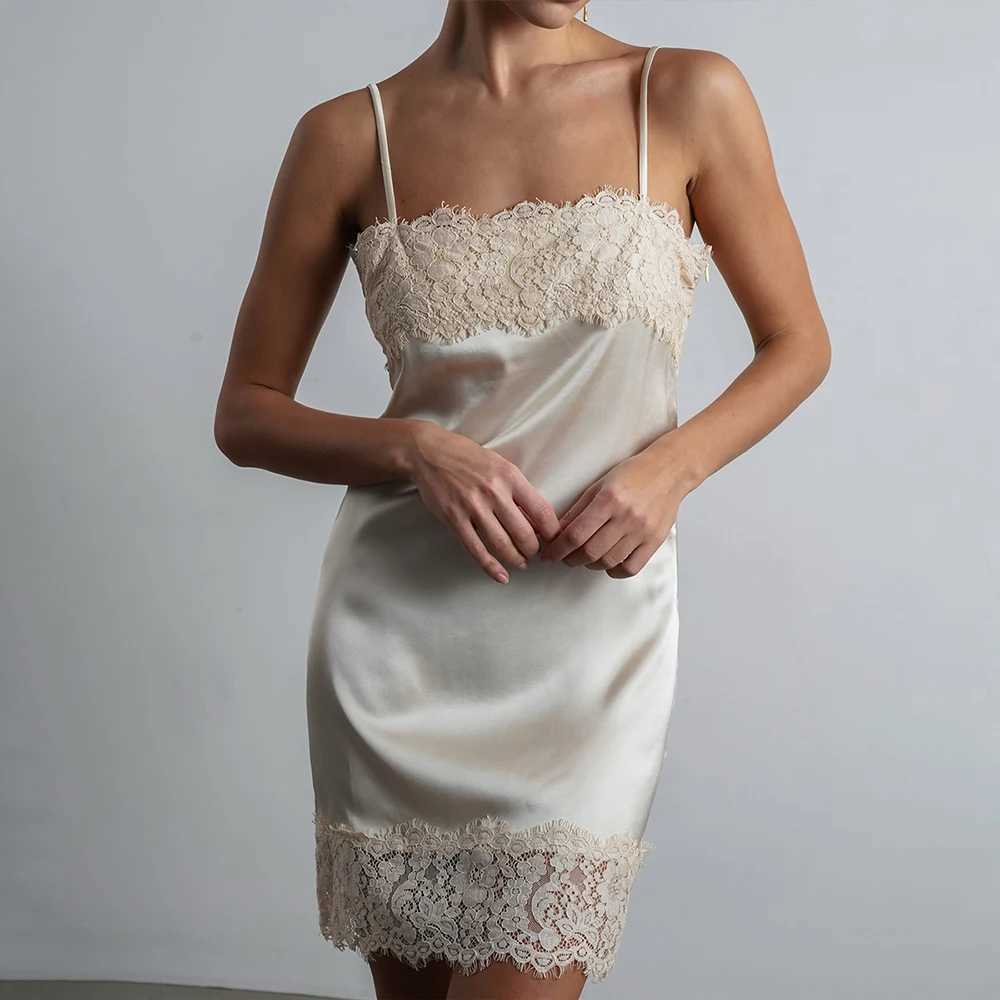 Ticketsx Summer Lace Satin Sling Dress Sexy Solid Patchwork Backless Slim Mini Dress Elegant New Vintage Party Clubwear Vestidos M260304