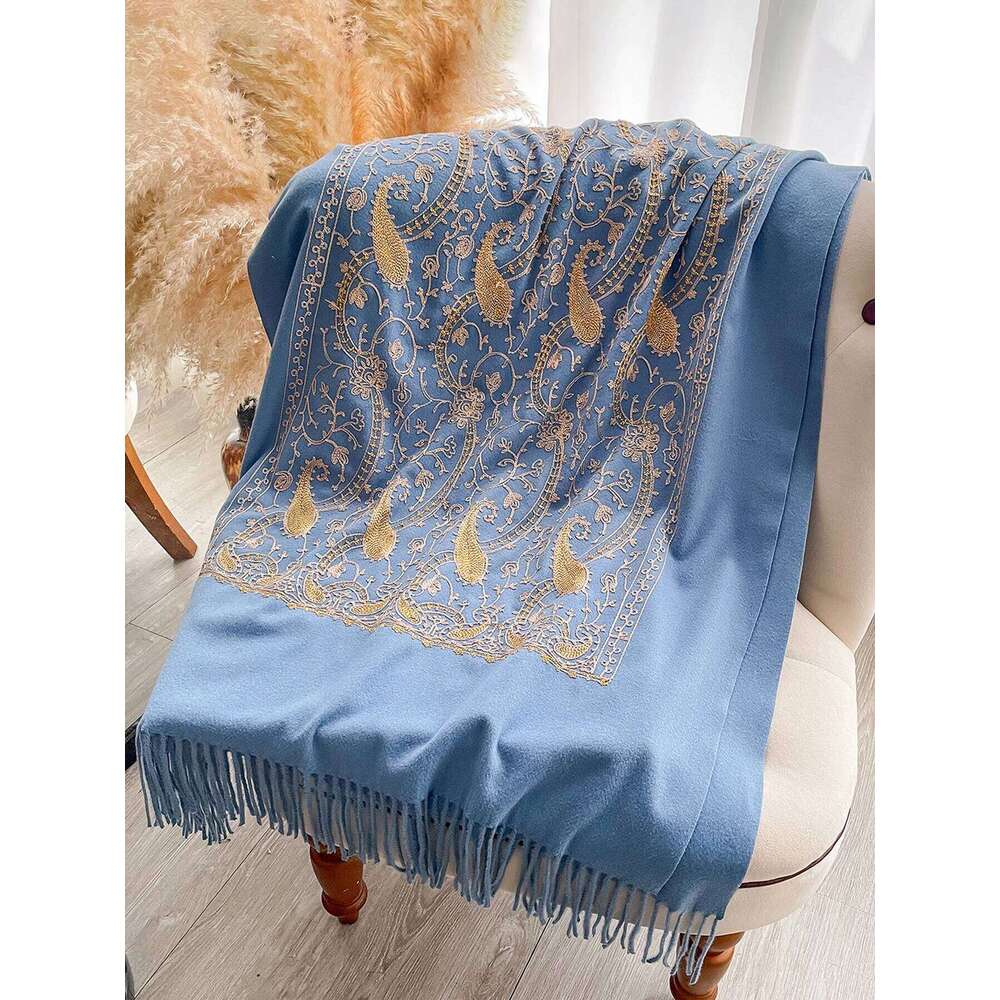Pashmina Cashmere Feel Blend Mujer Bufanda Scarves Echarpes Embroider Flower Cape Thick Warm Poncho Kerchief Scraf XJ260304