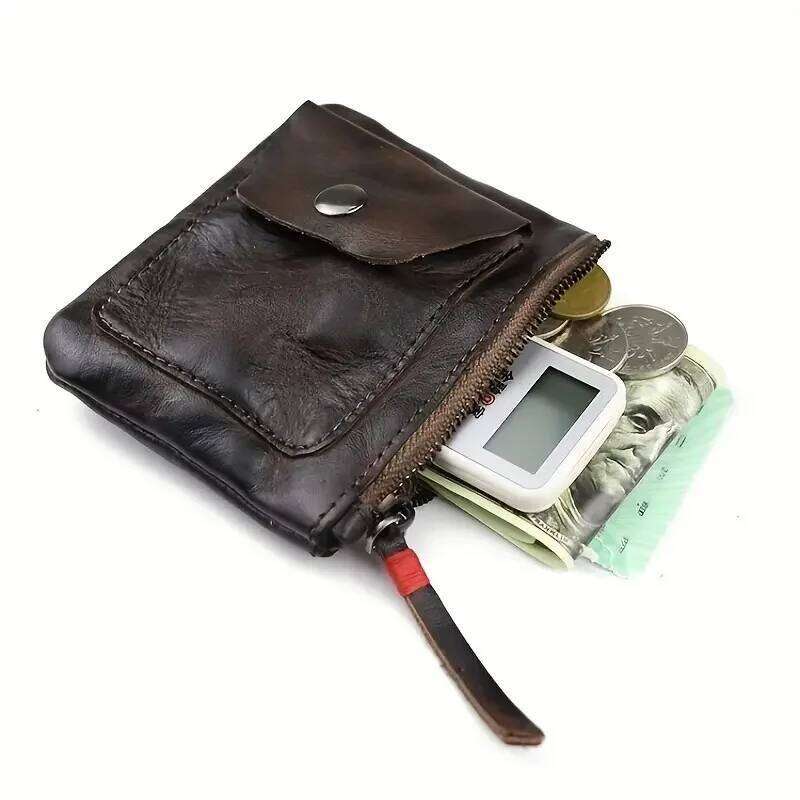 Cowhide Genuine Leather Men's Minimalist Wallet Credit Card Holder Earbuds Pouch C260304