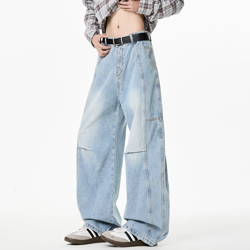 American Retro Pleated Washed Jeans For Men And Women Deconstructed Wide-leg Curved Pants Loose Straight Designer Pants Casual Pants