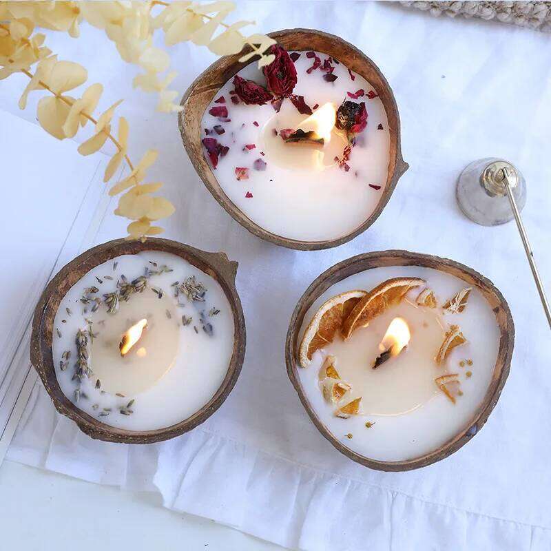 Coconut Bowl with Dried Flowers, Home Decorative Candles, Eco-Friendly Aromatherapy Candle for Weddings W260304
