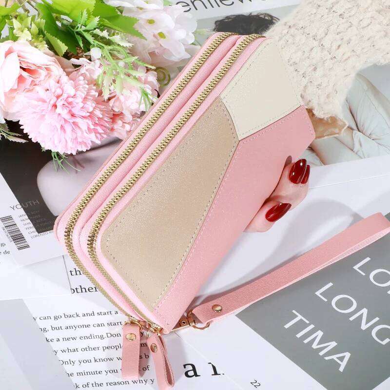 2024 New Women's Long Zipper Student Wallet Korean Edition Color blocked Large Capacity Handheld Phone Bag C260304