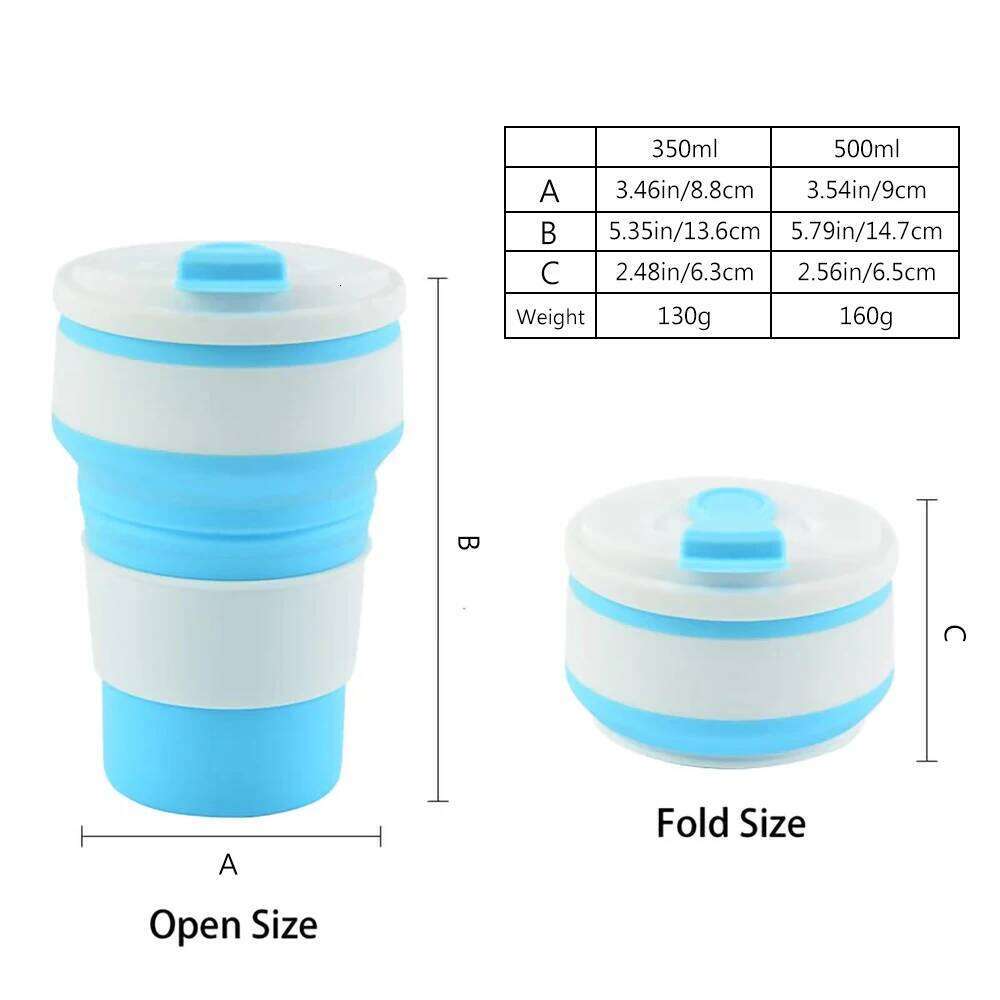 12 Oz Reusable Silicone Collapsible with Lid Camping 350ml 500ml Portable Folding Coffee Cups for Travel S260303 112
