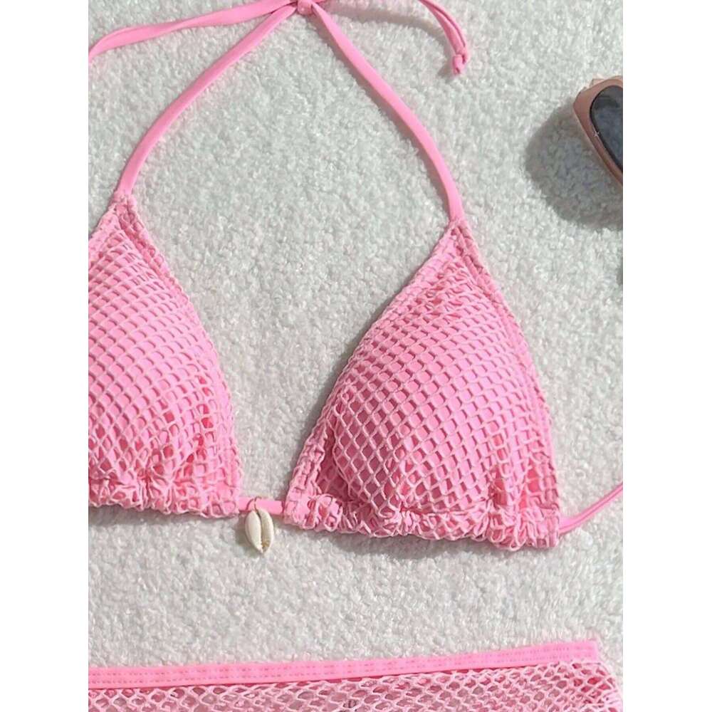 2025 new printed neck halter women's suspender sexy bikini split-band hot spring swimsuit Y260303