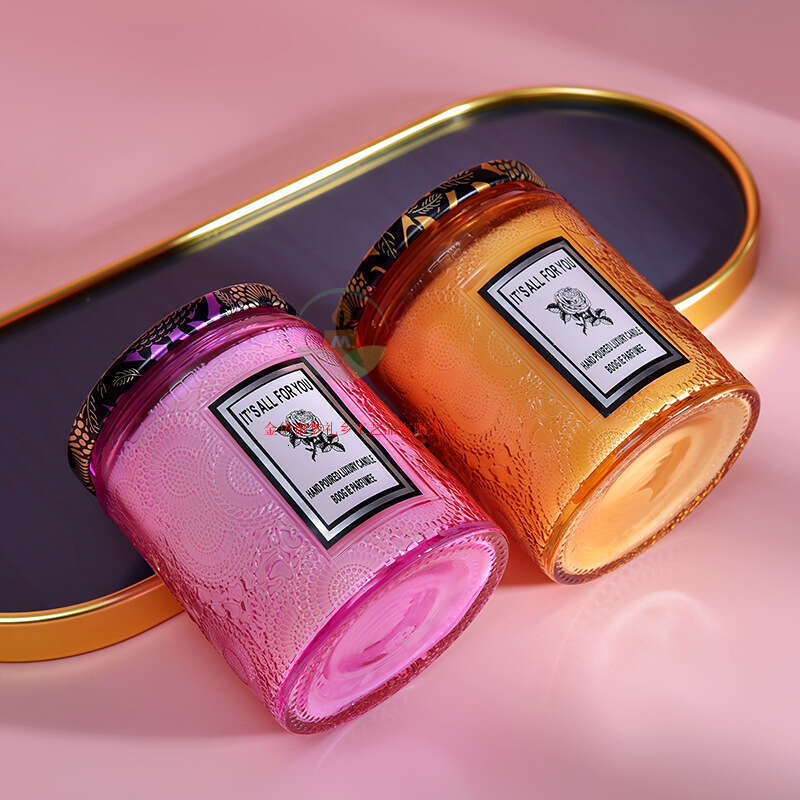 Cross-Border Large Embossed Glass Cup Souvenir Aromatherapy Wholesale Custom Creative Smokeless Fragrance Candle Ornament W260304