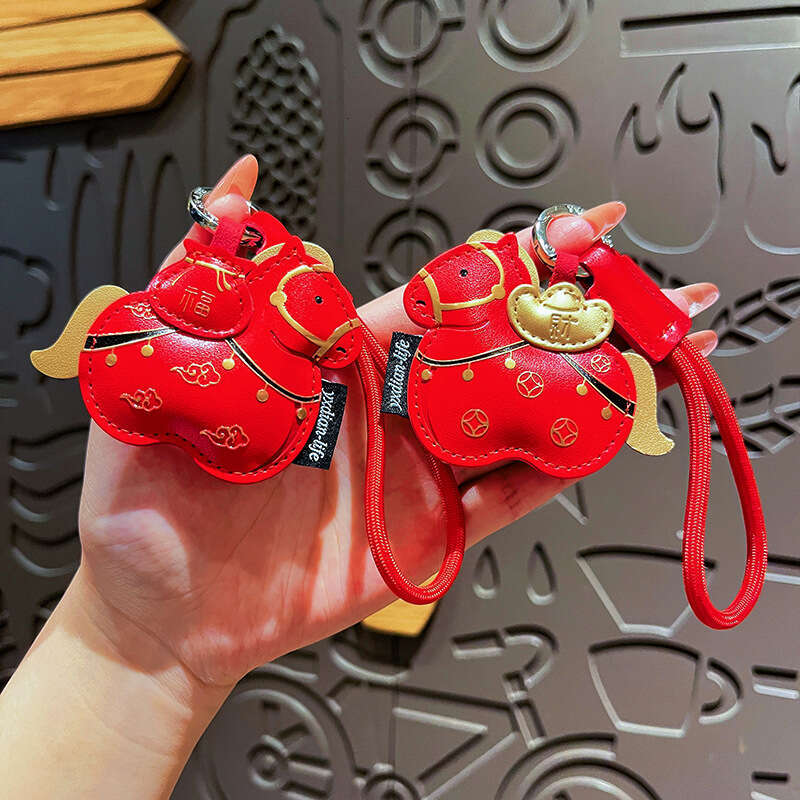 Leather Lucky Keychain Cute National Trend Zodiac Horse High-End Bag Pendant New Year Small Gift