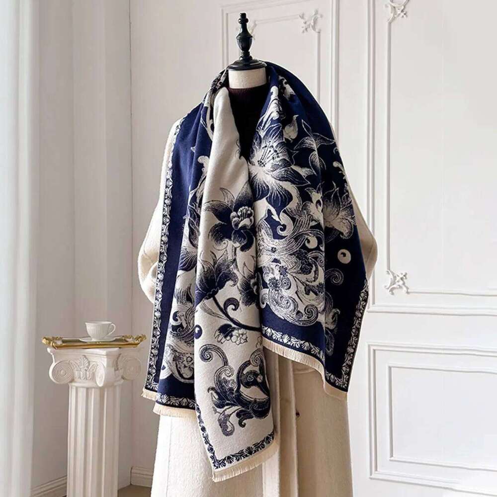 2025 Women Fashion Brand Lotus Scarf Luxury Autumn Winter Warm Shawls Print Pashmina Mujer Femme Foulard Bufanda Scarve XJ260304