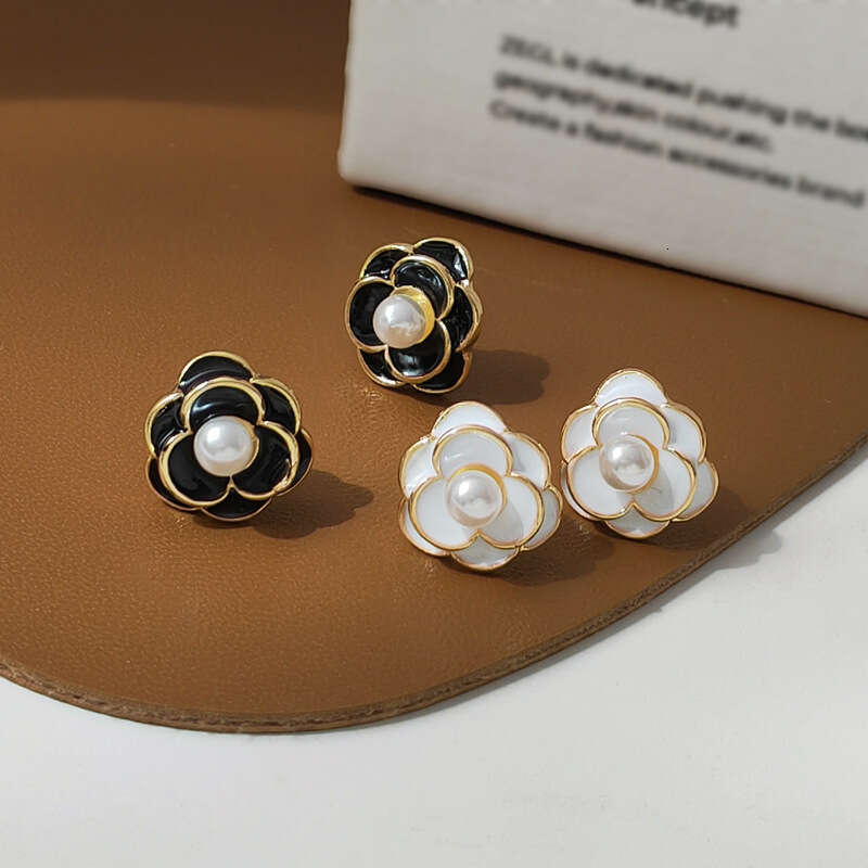 Womens Jewelry Earrings Clip-Ons Classic Black & White Enamel Camellia Non-pierced Earrings for Women