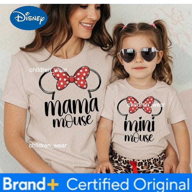 Disney 2026 Summer Mickey Minnie Mom Mama Casual Womens Cotton Girls Tees Trendy Oversized 100 Pure Cotton Printed T-shirt H260304