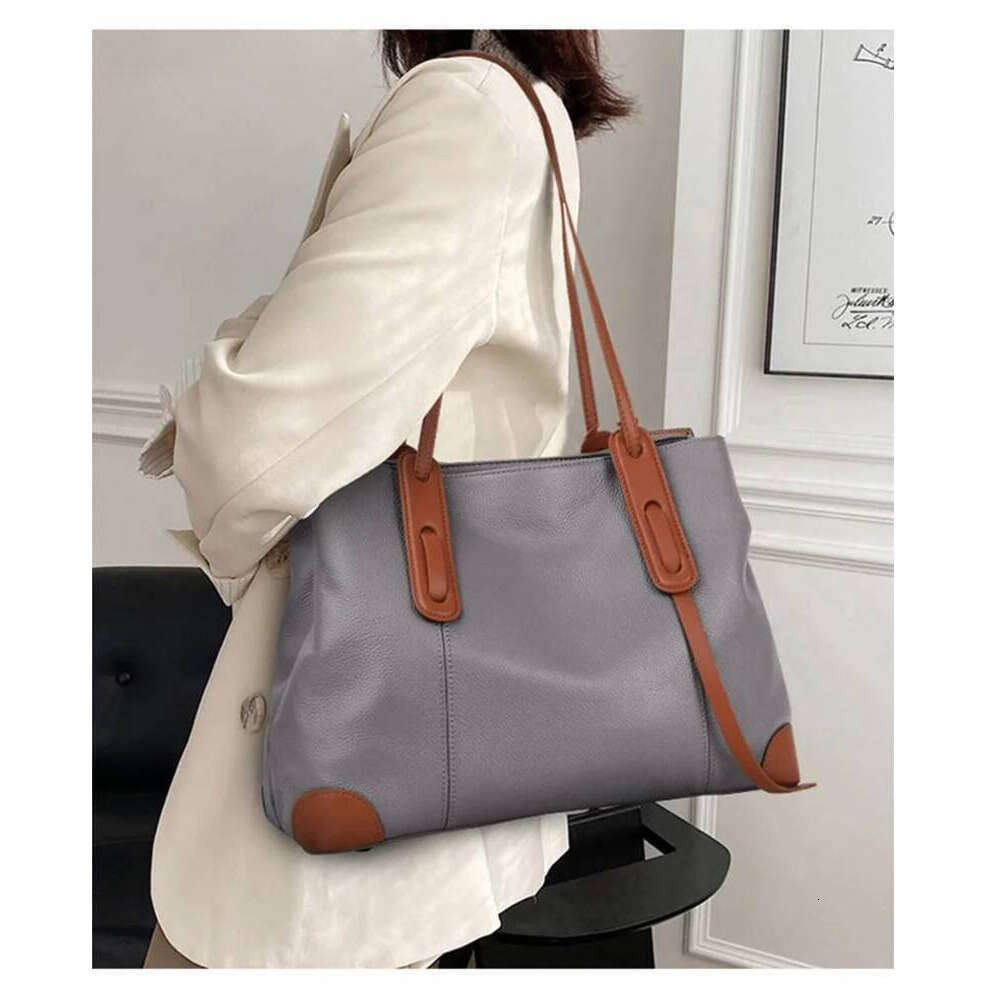 OLOEY 2025 Winter Spring Lichee Genuine Leather Women Shoulder Handbag Large Capacity Soft Cowhide Pacthwork Female Tote Bag