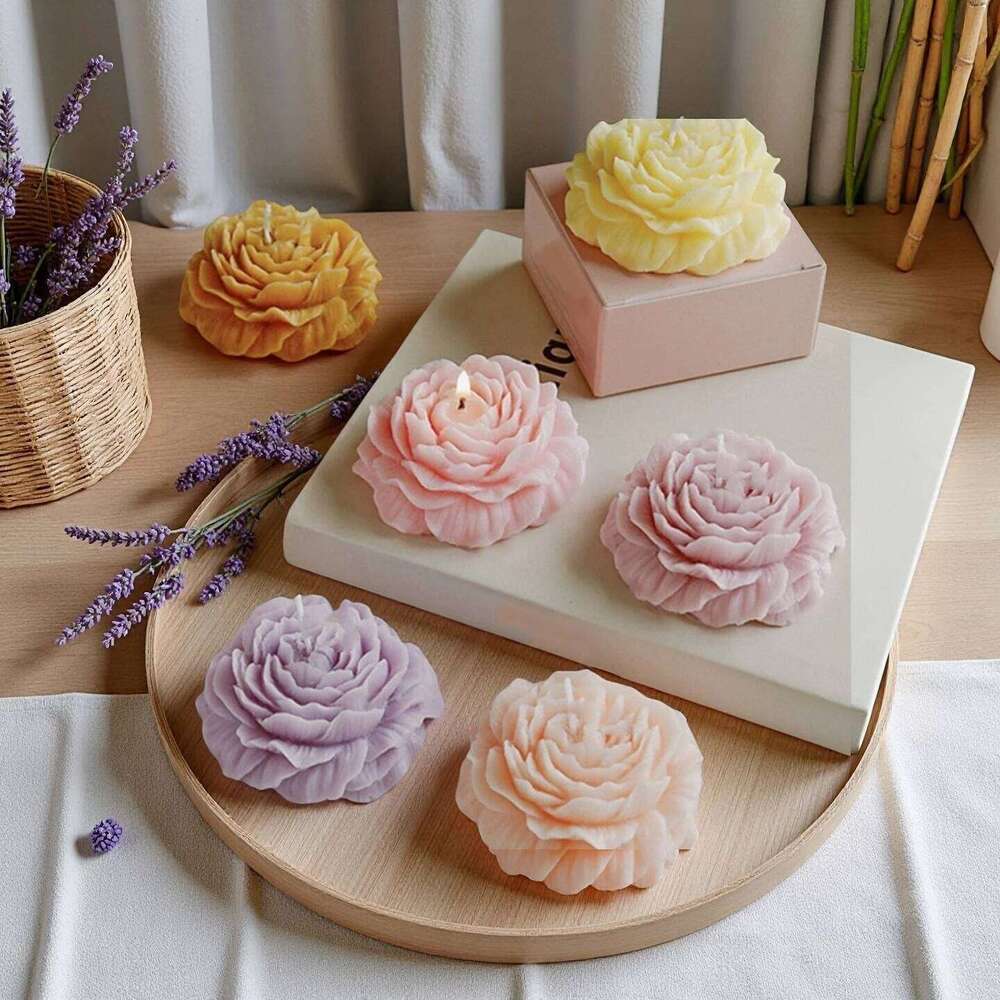1pc Handmade Peony Flower Shape Scented Candle Long Lasting Fragrance Home Decoration and Relaxation Ideal for Bedroom/Spa W260304