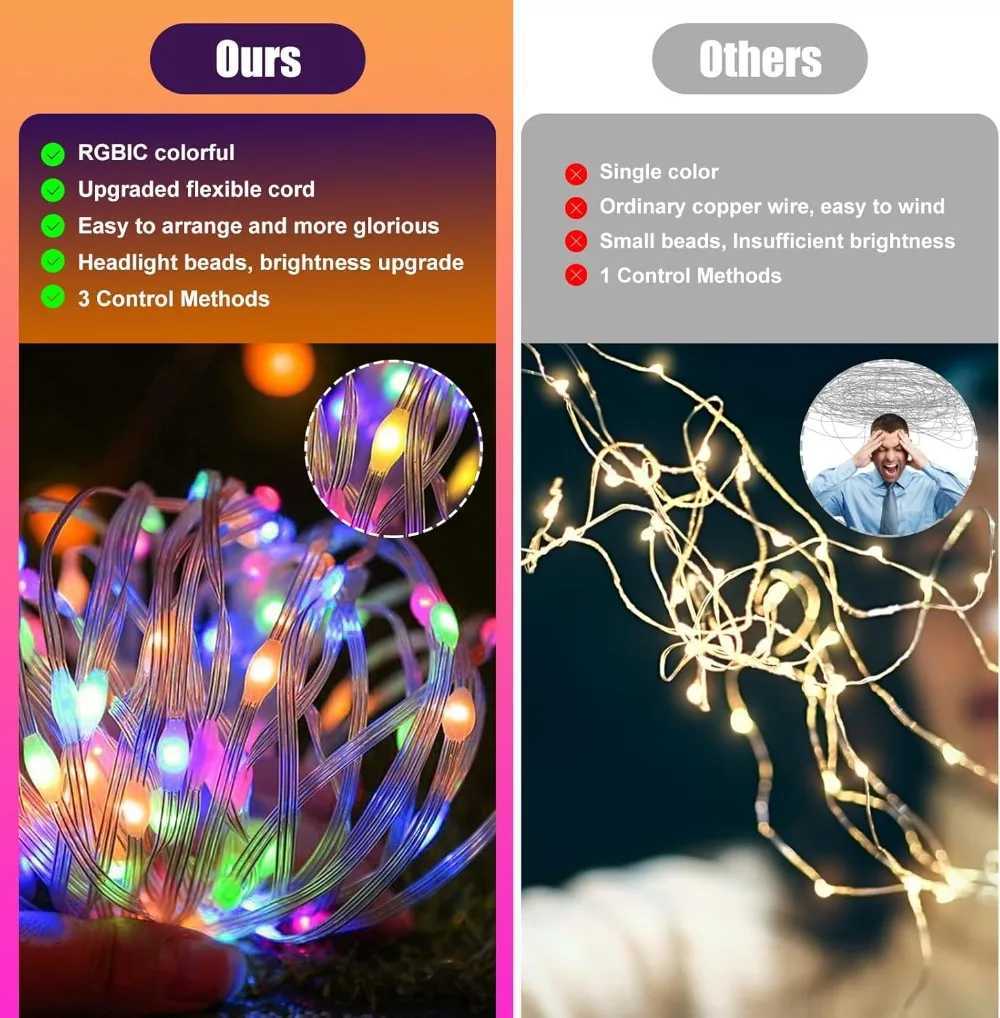 5V USB RGBIC String LED Bluetooth Fairy Lights Dreamcolor RGBIC DIY Party Christmas Tree Lights Wedding Decor Garland for Home H260304