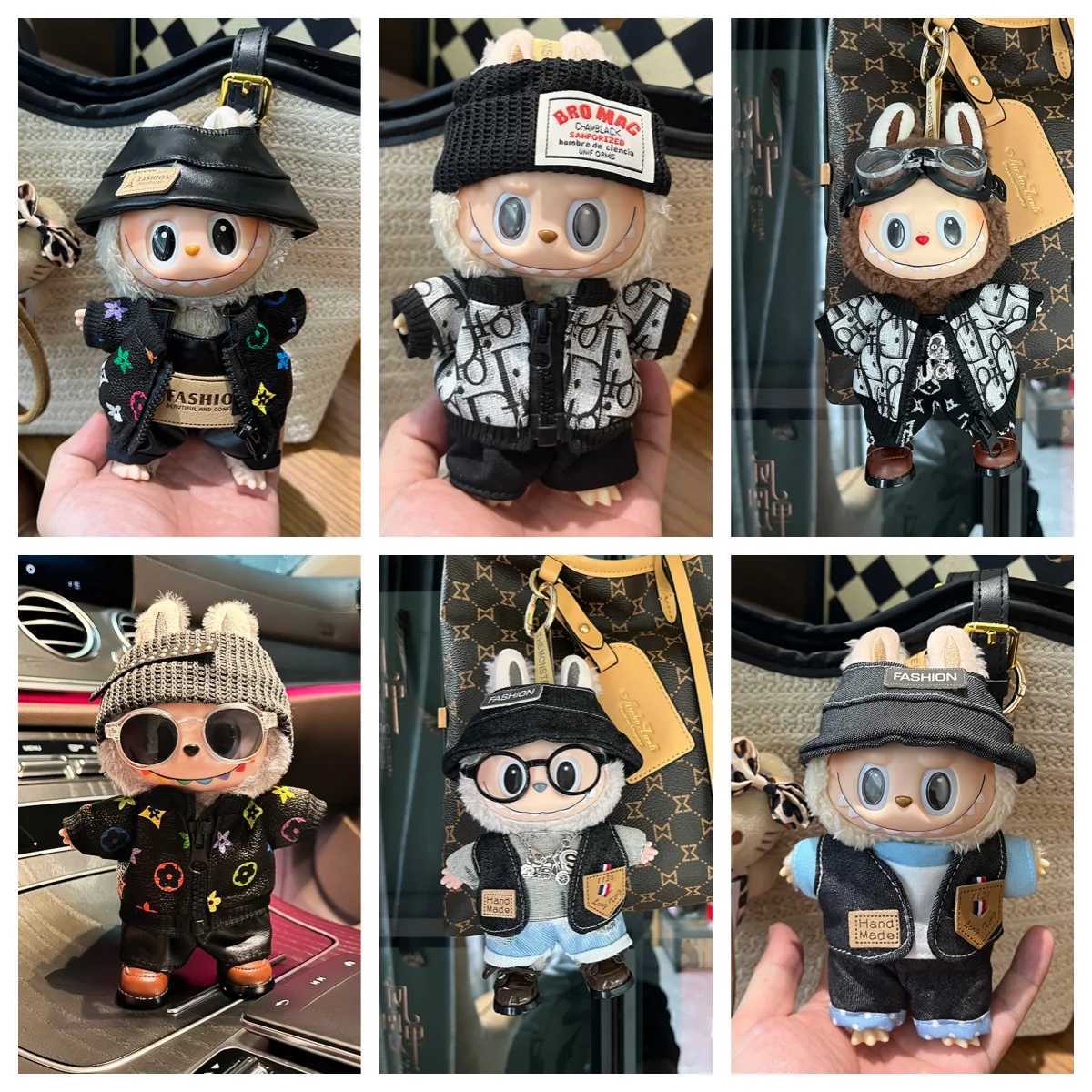 17cm Labubu Luxury Old Money Style Clothing Set, Trendy Hat & Leather Pants for V1 V2 V3 Doll AccessoriesT260304