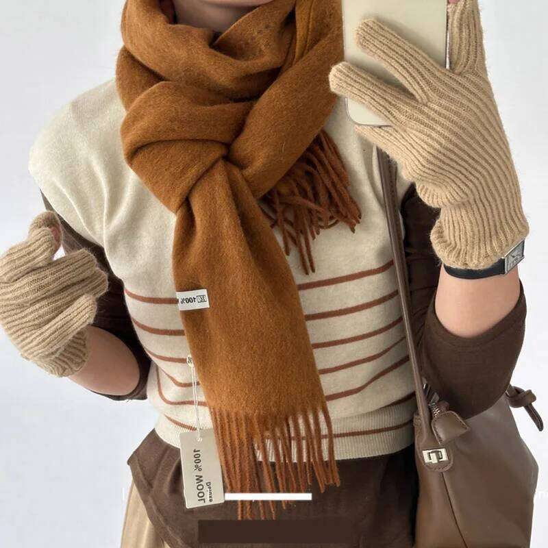 Elegant Good Quality 100% Wool Scarf Women Men Autumn Winter Neckerchief Shawl Long Korea Style Fashion Deluxe Muffler XJ260304