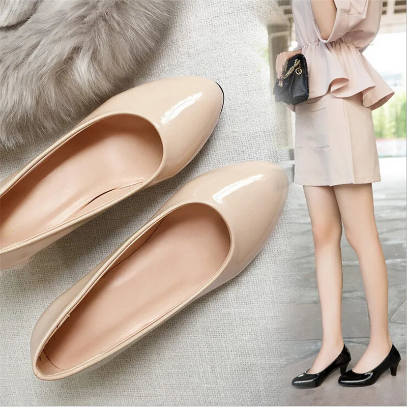 Shoes Ladies Pumps Medium Heel Nude Sexy High Heels Weeding Shoes Women Office Work White Pumps Party Shoes 260306