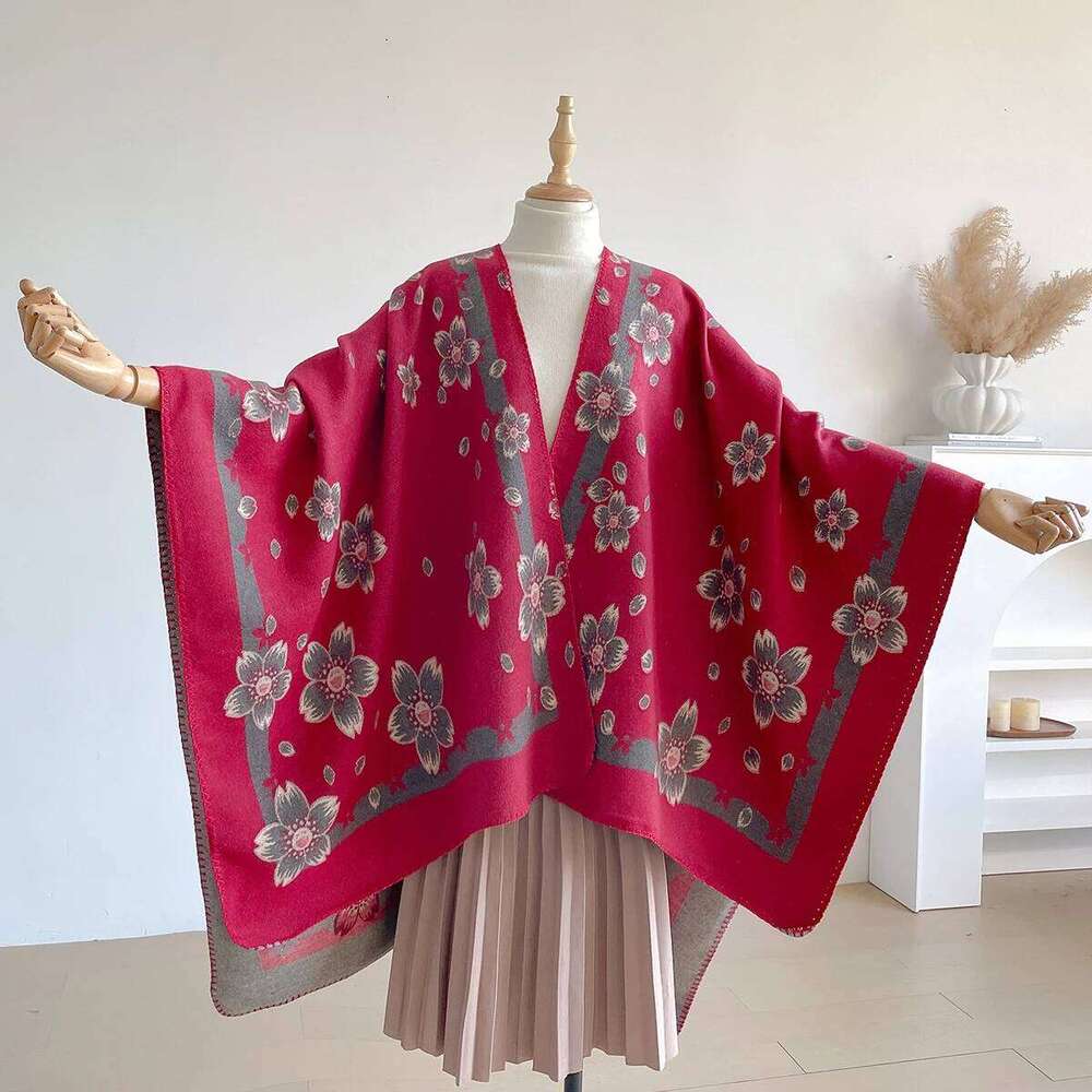 Brand Fashion Women's Cashmere Winter Shawl - Delicate Floral Oil Painting Printed Pashmina Thick Wrap & Echarpe Poncho XJ260304