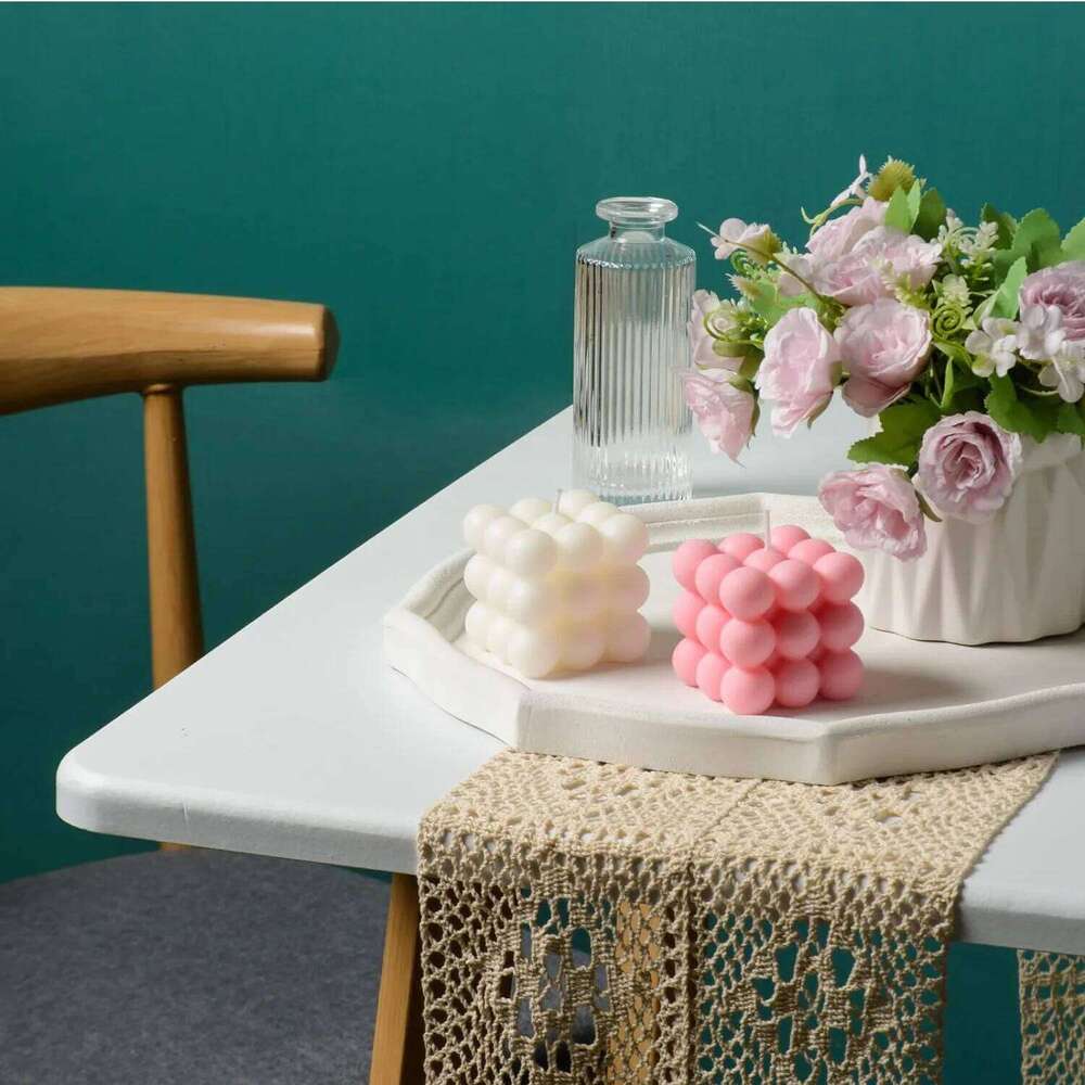 2 Pieces Bubble Cubic Soy Wax Candles, Decor Scented Candle, Home Use and Gift White + Pink W260304